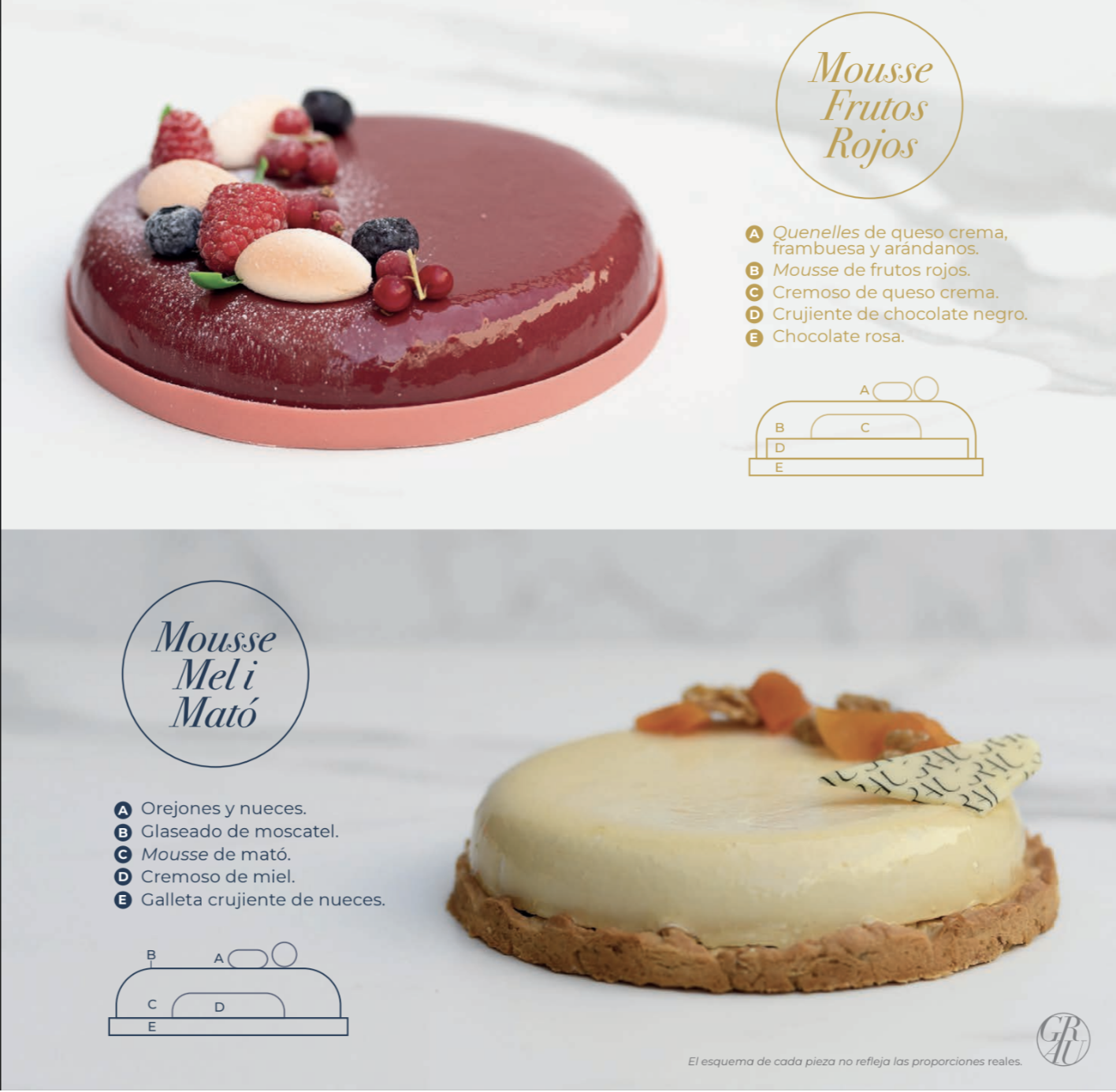 Схемы муссовых десертов Mousse Frutos Rojos и Mousse Mel i Mató